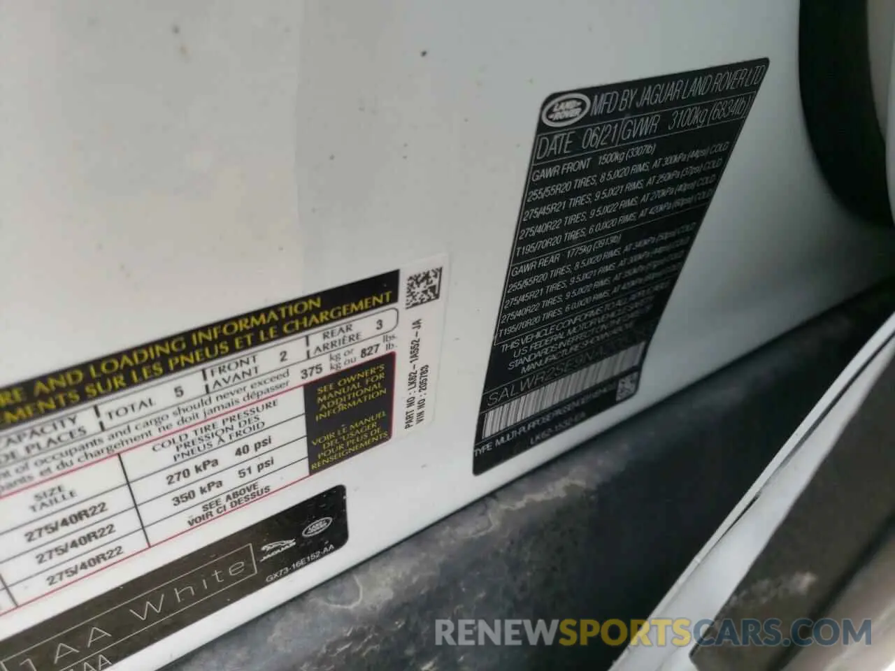 10 fotografías del automóvil dañado SALWR2SE9NA205783 LAND ROVER RANGEROVER 2022