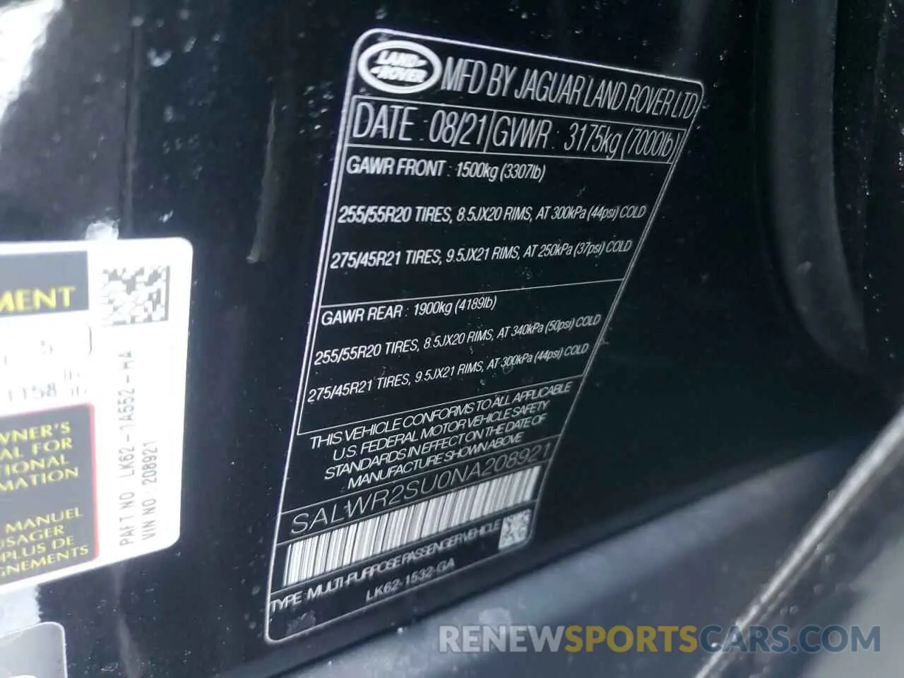 13 fotografías del automóvil dañado SALWR2SU0NA208921 LAND ROVER RANGEROVER 2022