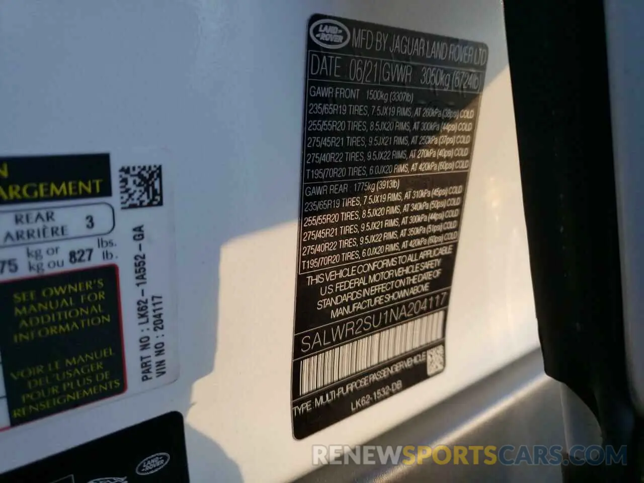 10 fotografías del automóvil dañado SALWR2SU1NA204117 LAND ROVER RANGEROVER 2022