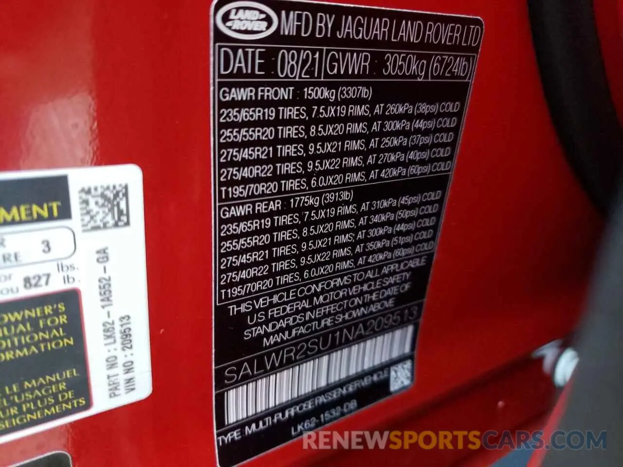 10 fotografías del automóvil dañado SALWR2SU1NA209513 LAND ROVER RANGEROVER 2022