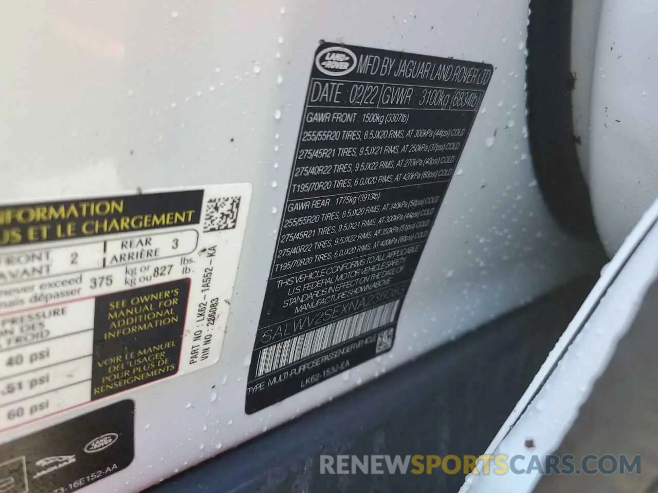 14 fotografías del automóvil dañado SALWV2SEXNA236083 LAND ROVER RANGEROVER 2022