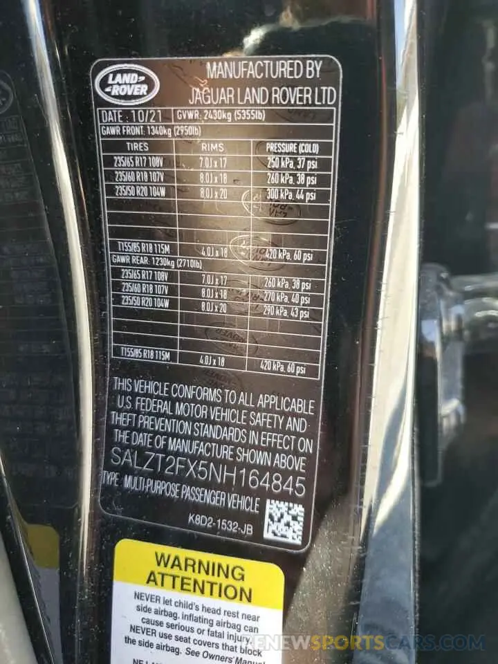 13 fotografías del automóvil dañado SALZT2FX5NH164845 LAND ROVER RANGEROVER 2022