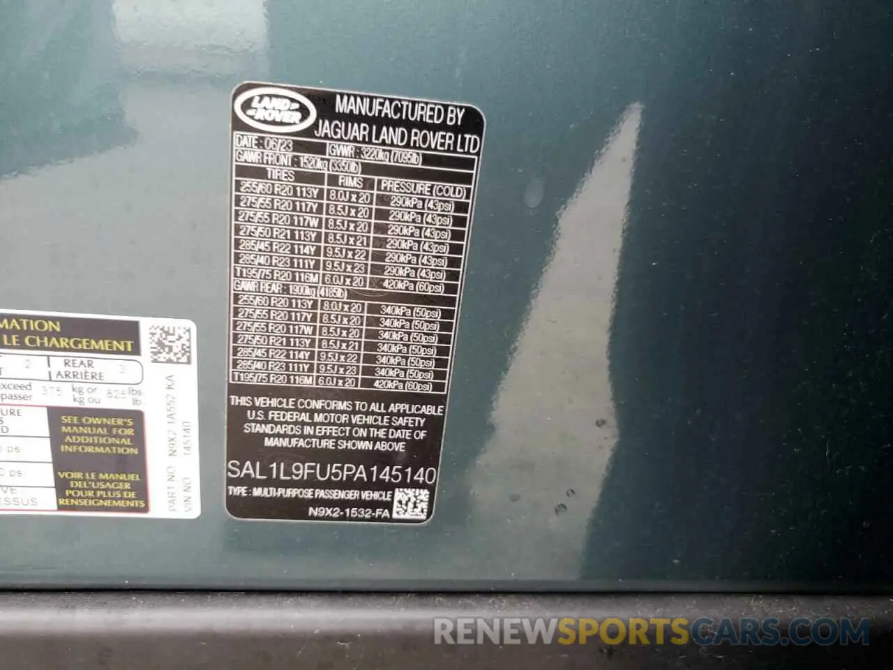 13 fotografías del automóvil dañado SAL1L9FU5PA145140 LAND ROVER RANGEROVER 2023