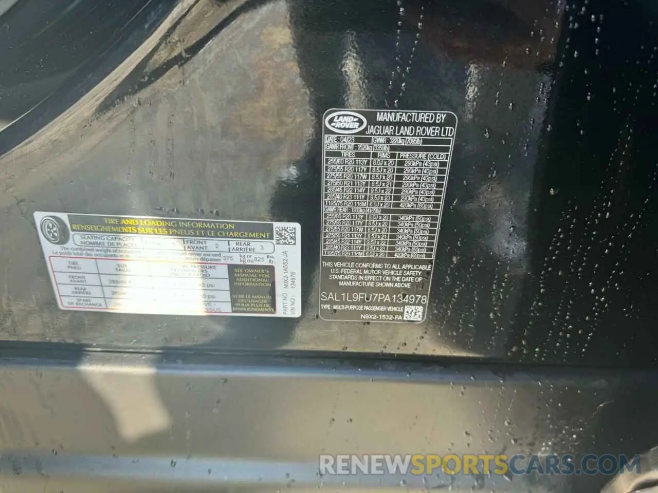 10 fotografías del automóvil dañado SAL1L9FU7PA134978 LAND ROVER RANGEROVER 2023