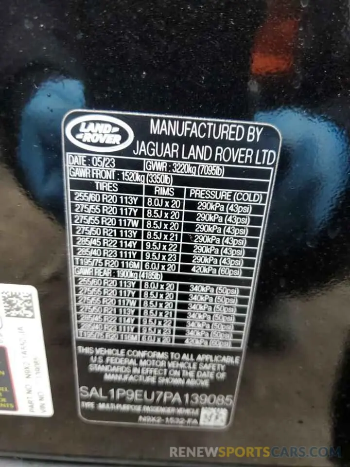 14 fotografías del automóvil dañado SAL1P9EU7PA139085 LAND ROVER RANGEROVER 2023