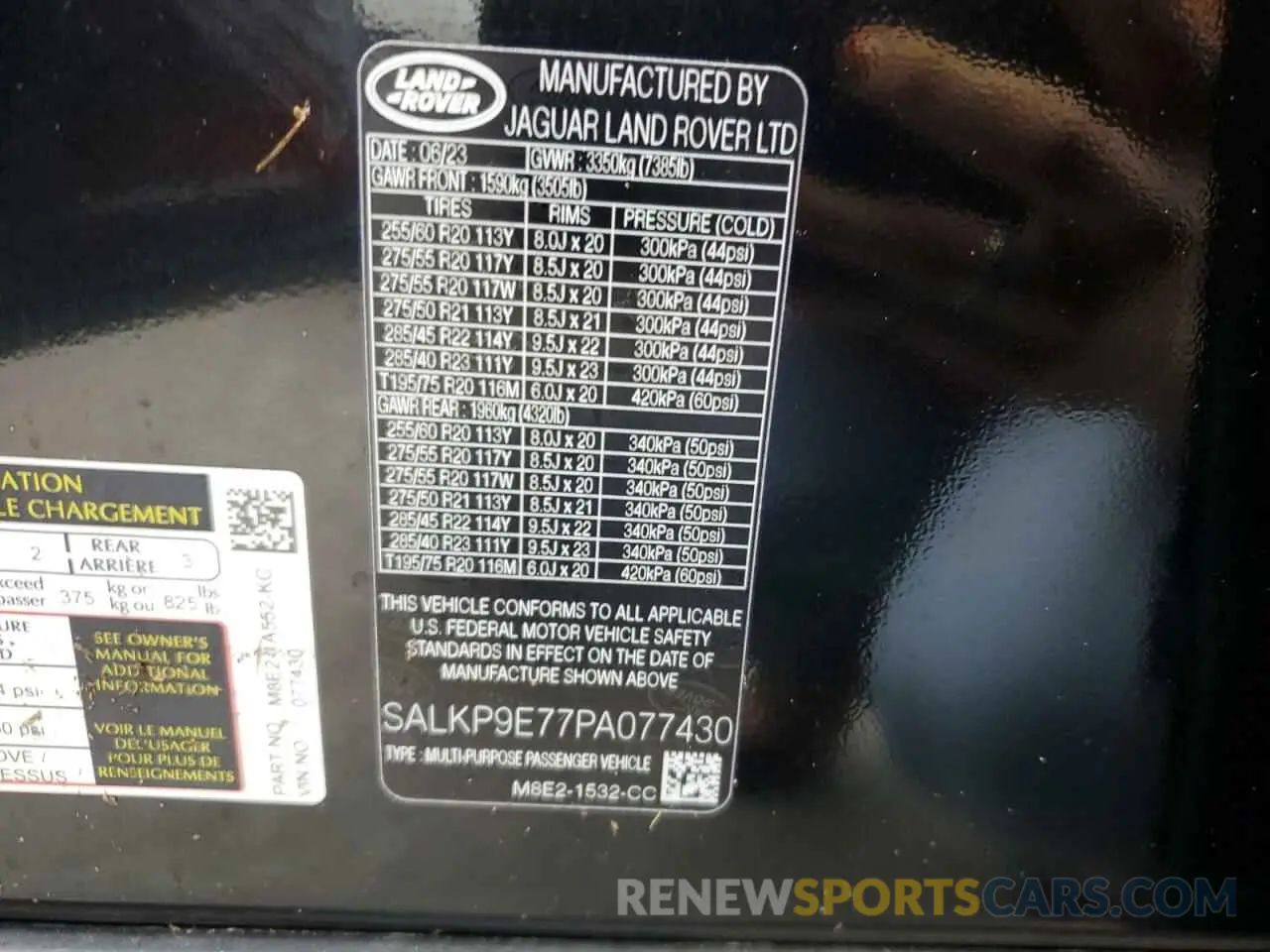 14 fotografías del automóvil dañado SALKP9E77PA077430 LAND ROVER RANGEROVER 2023