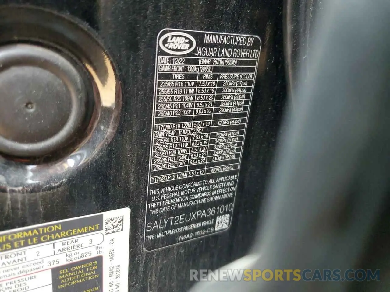 14 fotografías del automóvil dañado SALYT2EUXPA361010 LAND ROVER RANGEROVER 2023