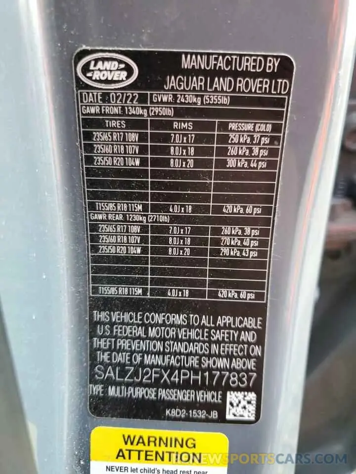 12 fotografías del automóvil dañado SALZJ2FX4PH177837 LAND ROVER RANGEROVER 2023