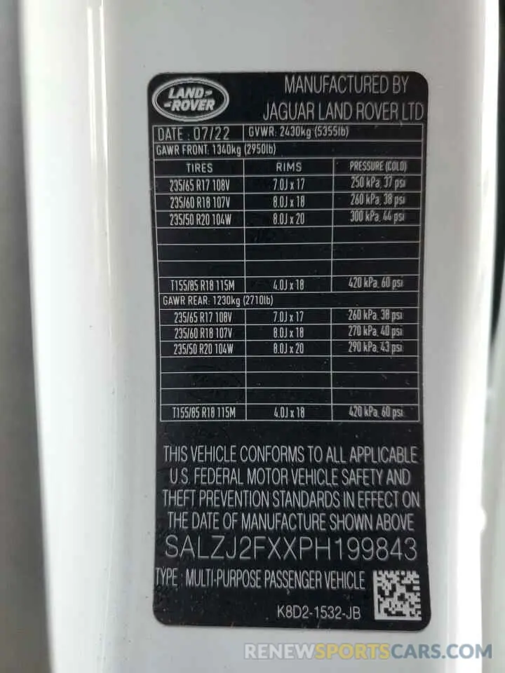 14 fotografías del automóvil dañado SALZJ2FXXPH199843 LAND ROVER RANGEROVER 2023