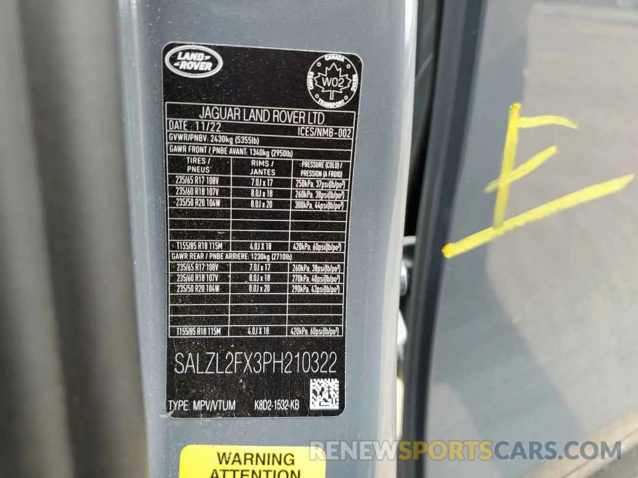 13 fotografías del automóvil dañado SALZL2FX3PH210322 LAND ROVER RANGEROVER 2023