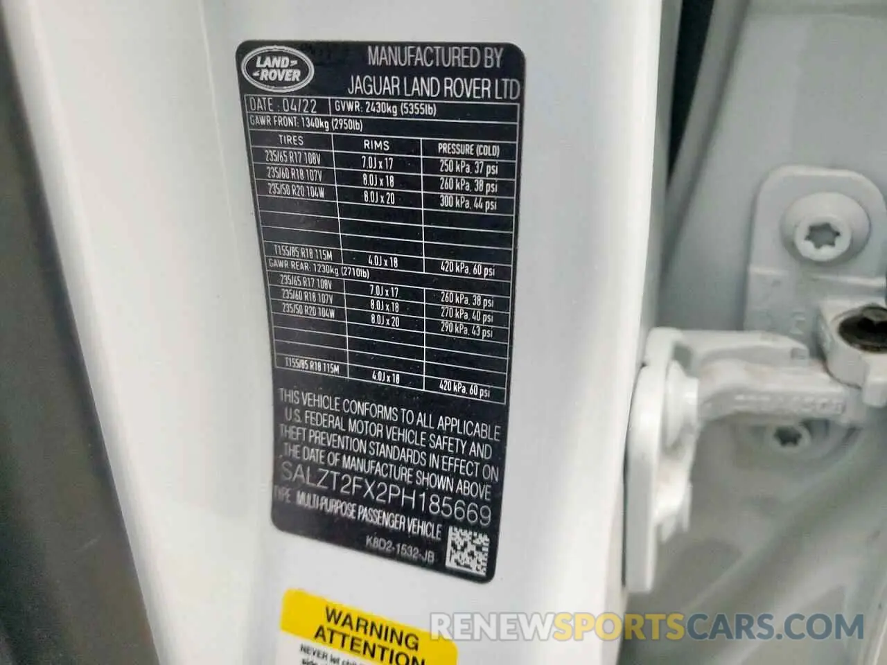 14 fotografías del automóvil dañado SALZT2FX2PH185669 LAND ROVER RANGEROVER 2023