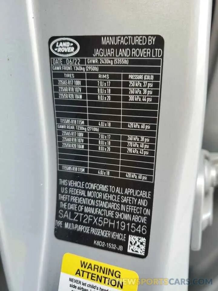 15 fotografías del automóvil dañado SALZT2FX5PH191546 LAND ROVER RANGEROVER 2023