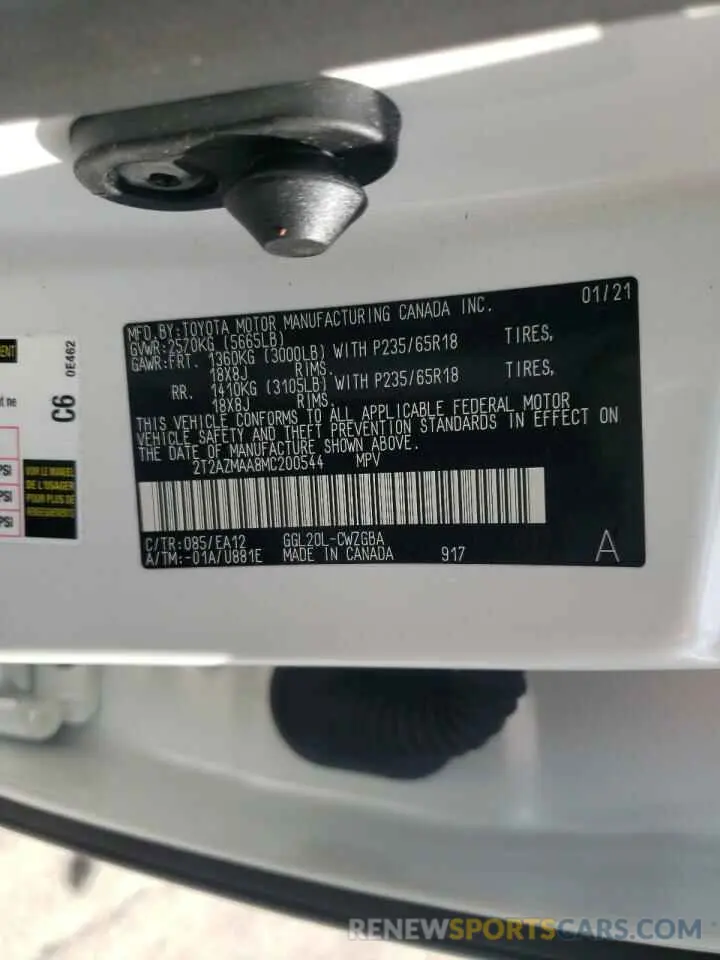 10 fotografías del automóvil dañado 2T2AZMAA8MC200544 LEXUS CT 2021