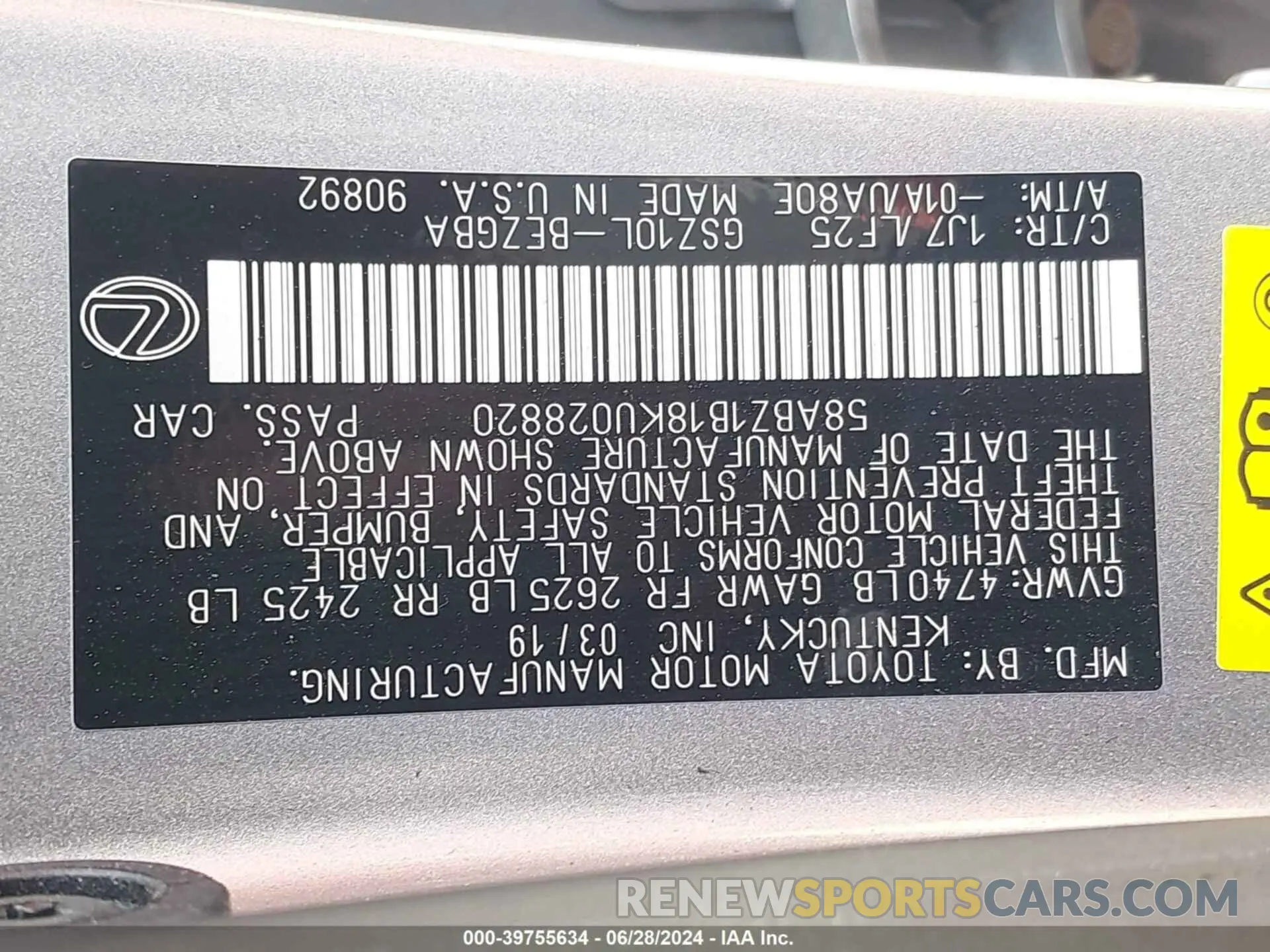 9 fotografías del automóvil dañado 58ABZ1B18KU028820 LEXUS ES 2019