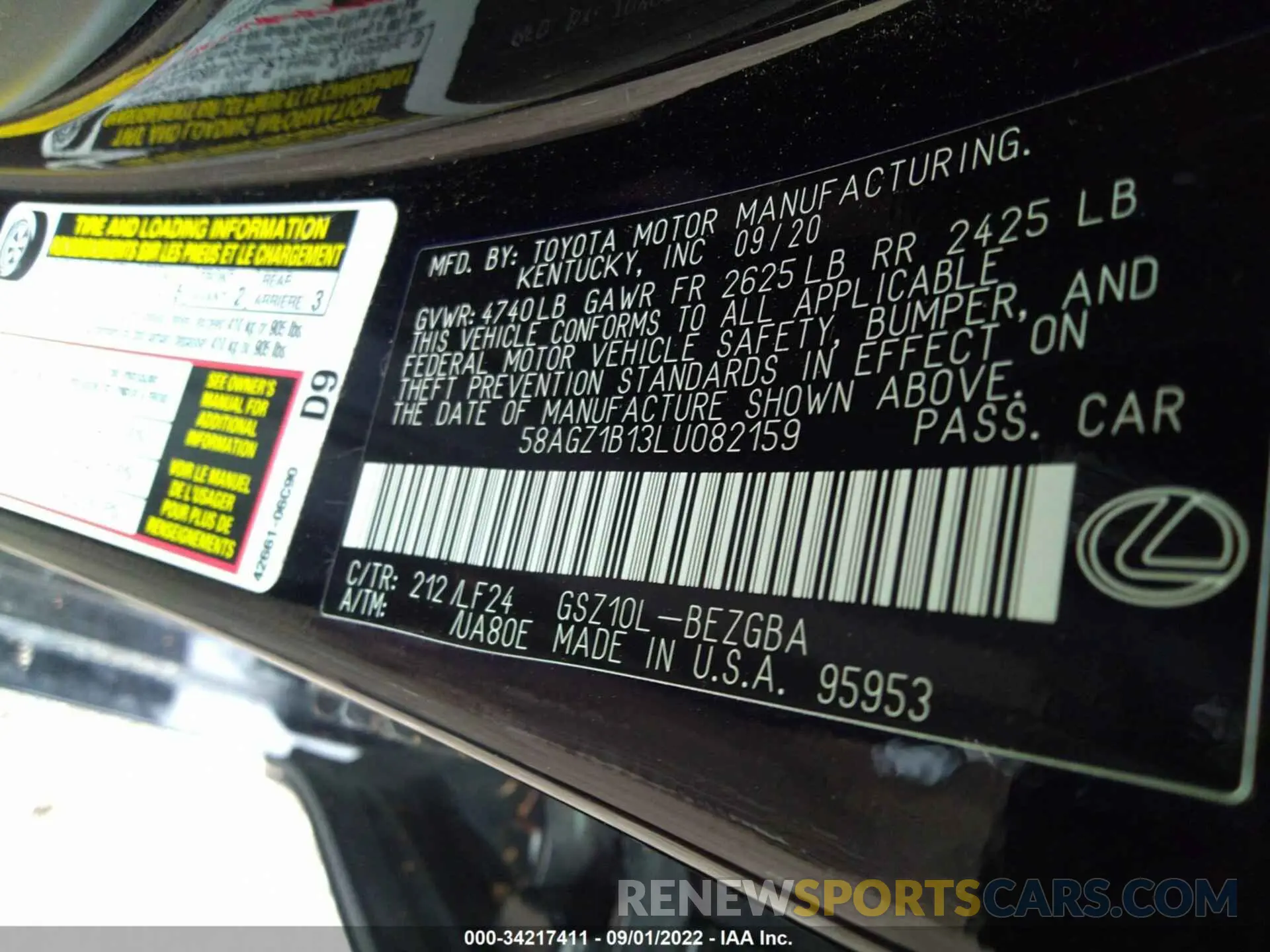 9 fotografías del automóvil dañado 58AGZ1B13LU082159 LEXUS ES 2020