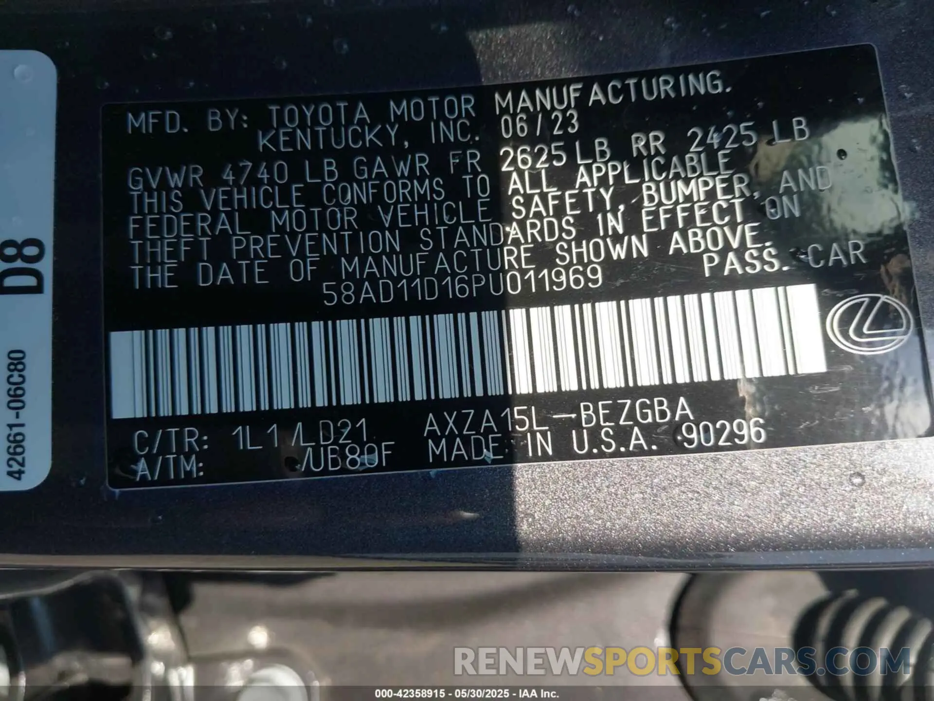 9 fotografías del automóvil dañado 58AD11D16PU011969 LEXUS ES 250 2023