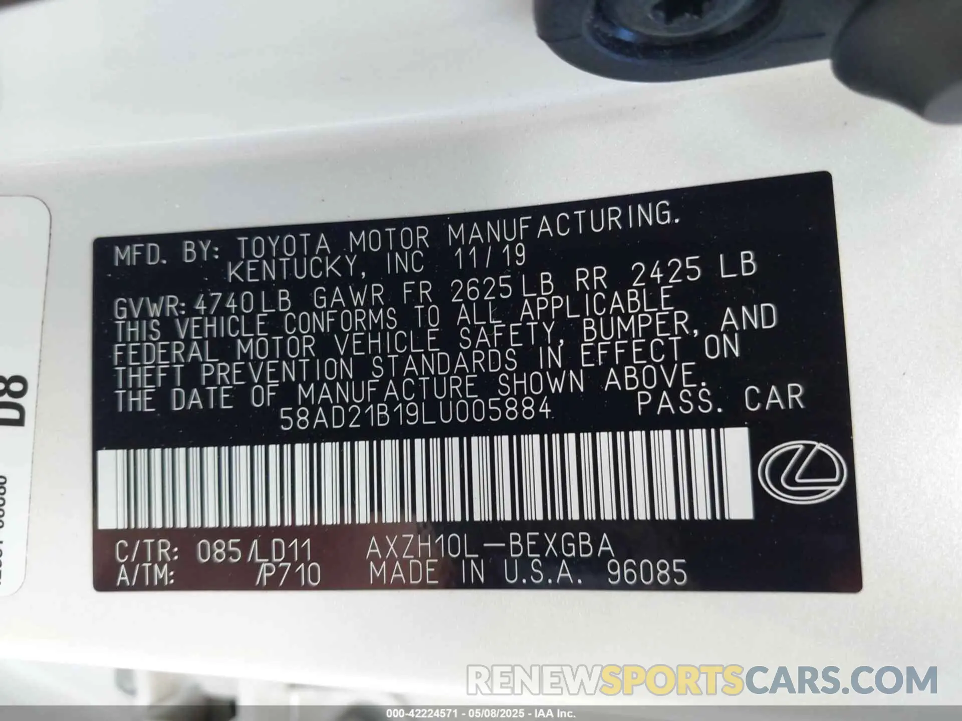 9 fotografías del automóvil dañado 58AD21B19LU005884 LEXUS ES 300H 2020