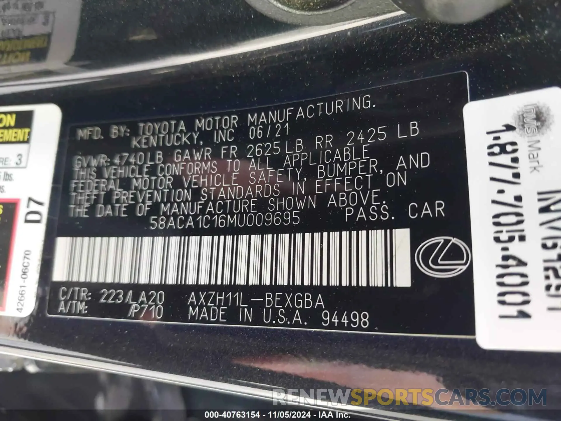 9 fotografías del automóvil dañado 58ACA1C16MU009695 LEXUS ES 300H 2021