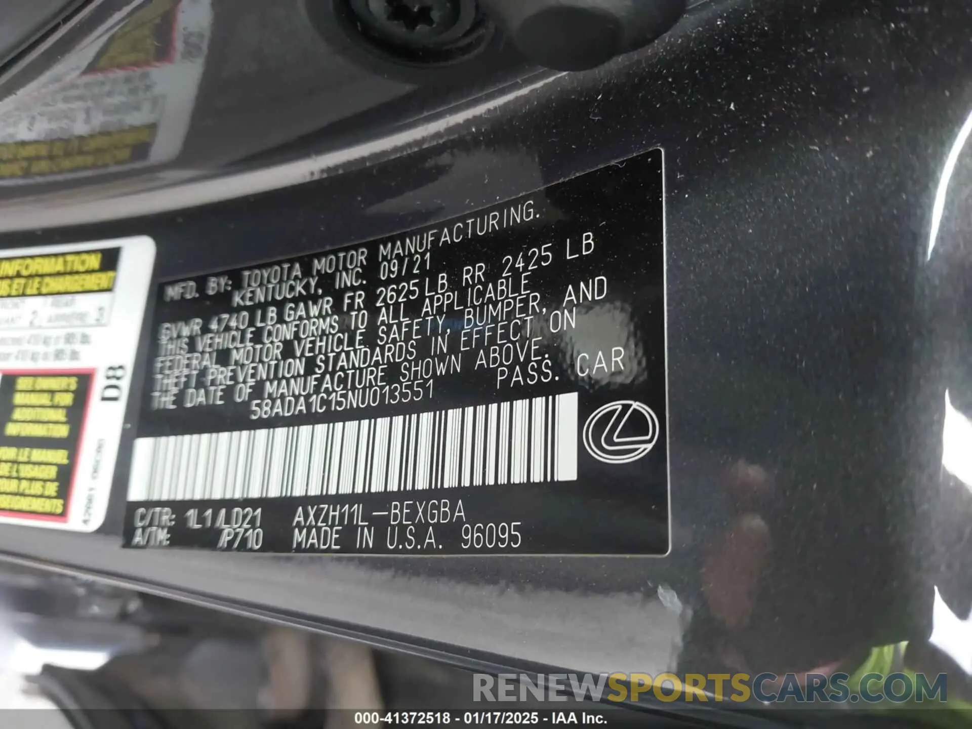 9 fotografías del automóvil dañado 58ADA1C15NU013551 LEXUS ES 300H 2022