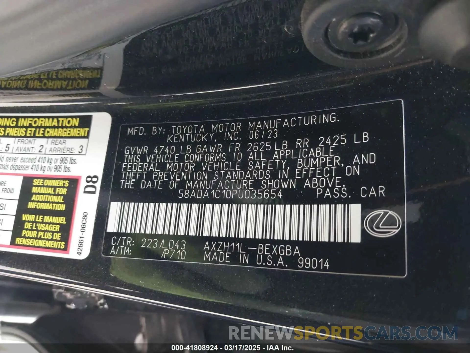 9 fotografías del automóvil dañado 58ADA1C10PU035654 LEXUS ES 300H 2023