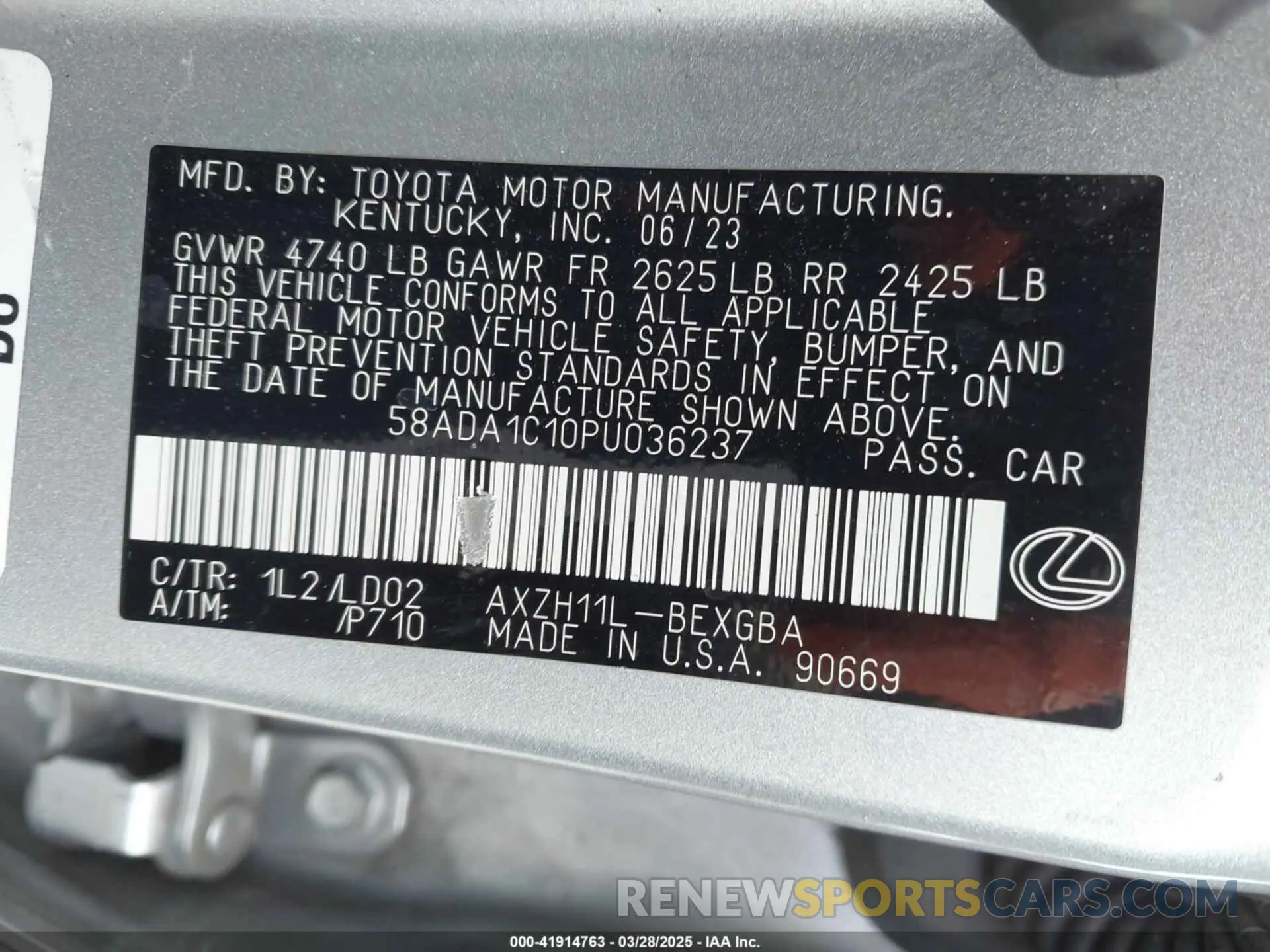 9 fotografías del automóvil dañado 58ADA1C10PU036237 LEXUS ES 300H 2023