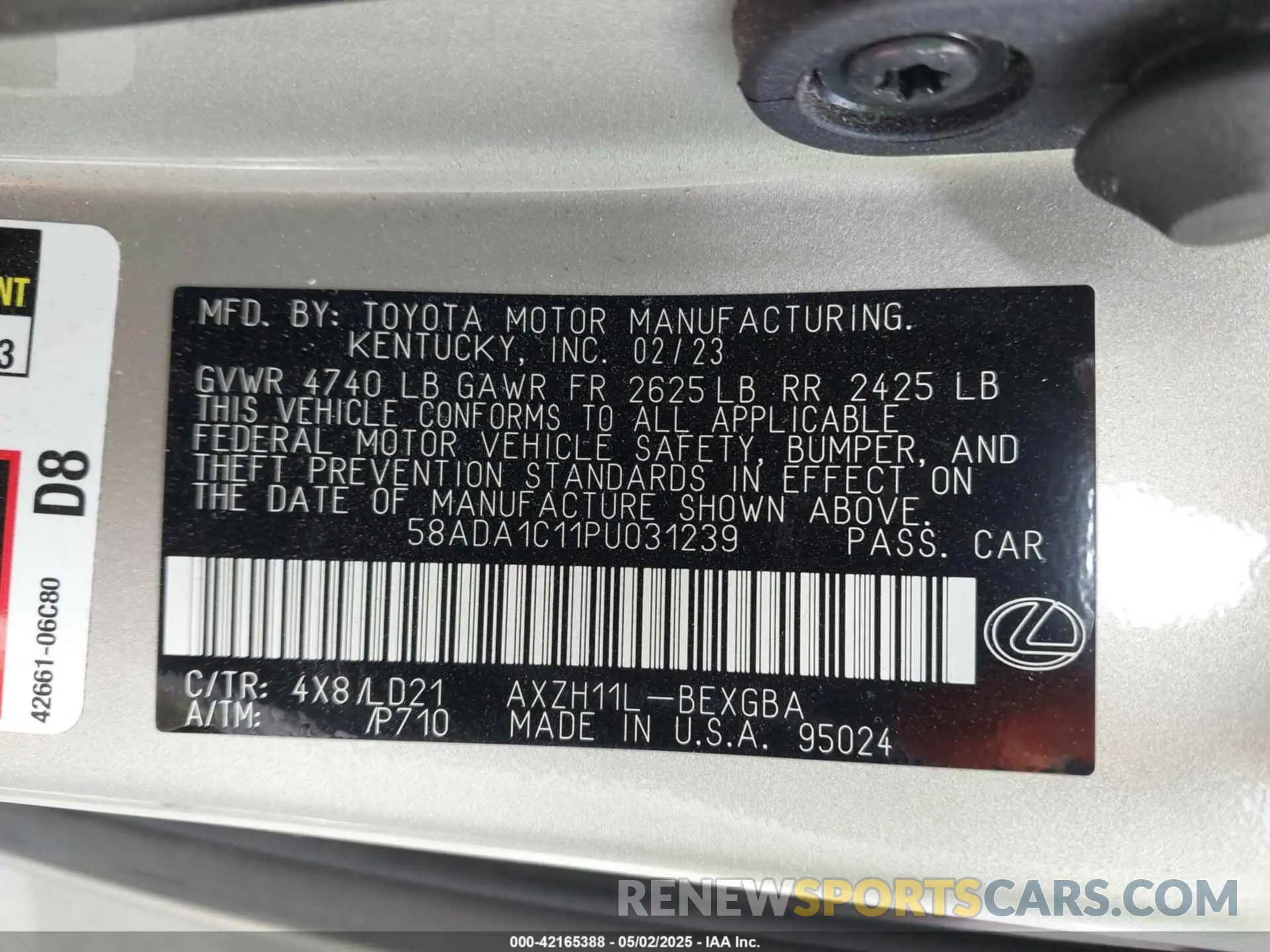 9 fotografías del automóvil dañado 58ADA1C11PU031239 LEXUS ES 300H 2023
