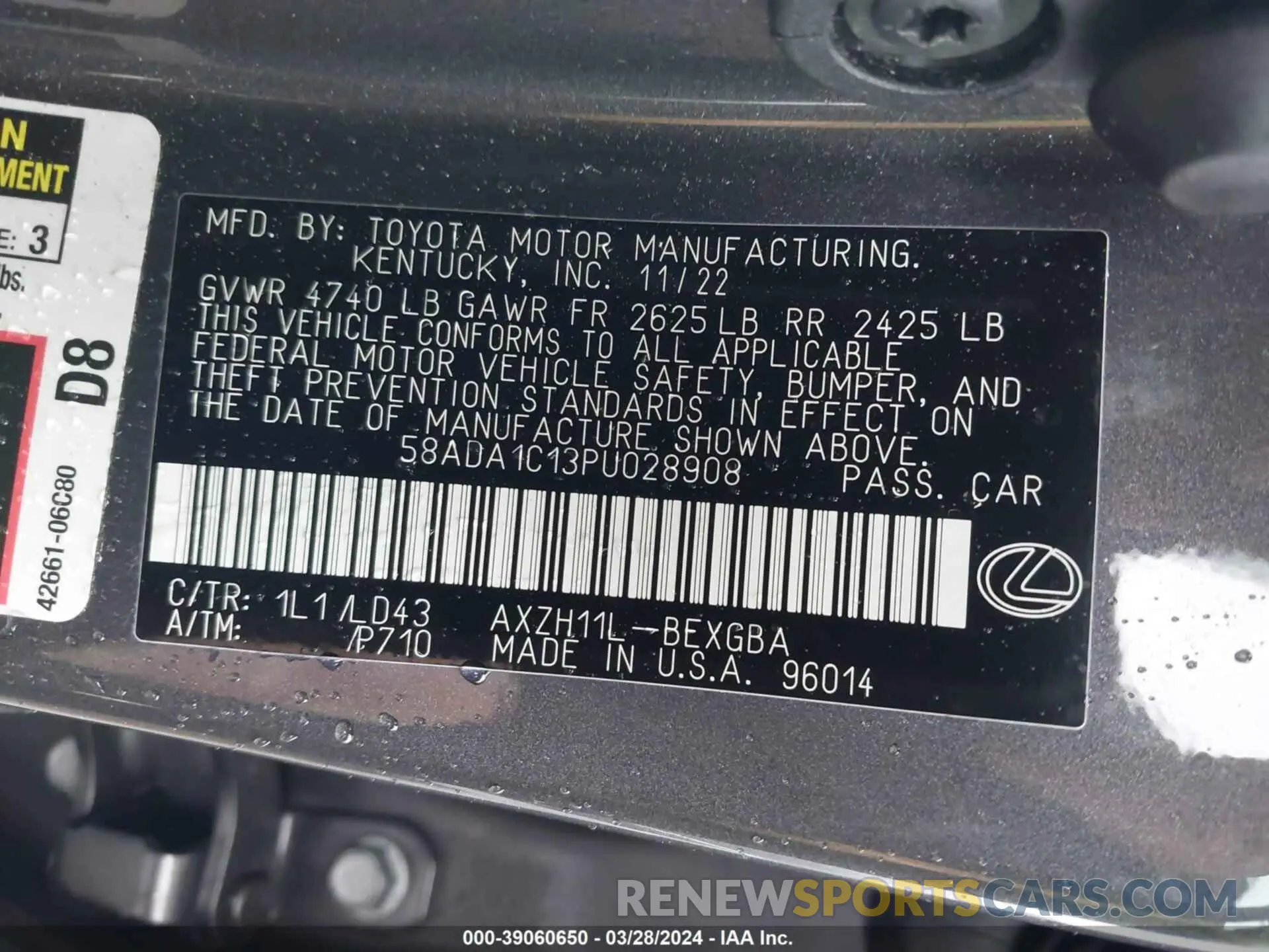 9 fotografías del automóvil dañado 58ADA1C13PU028908 LEXUS ES 300H 2023