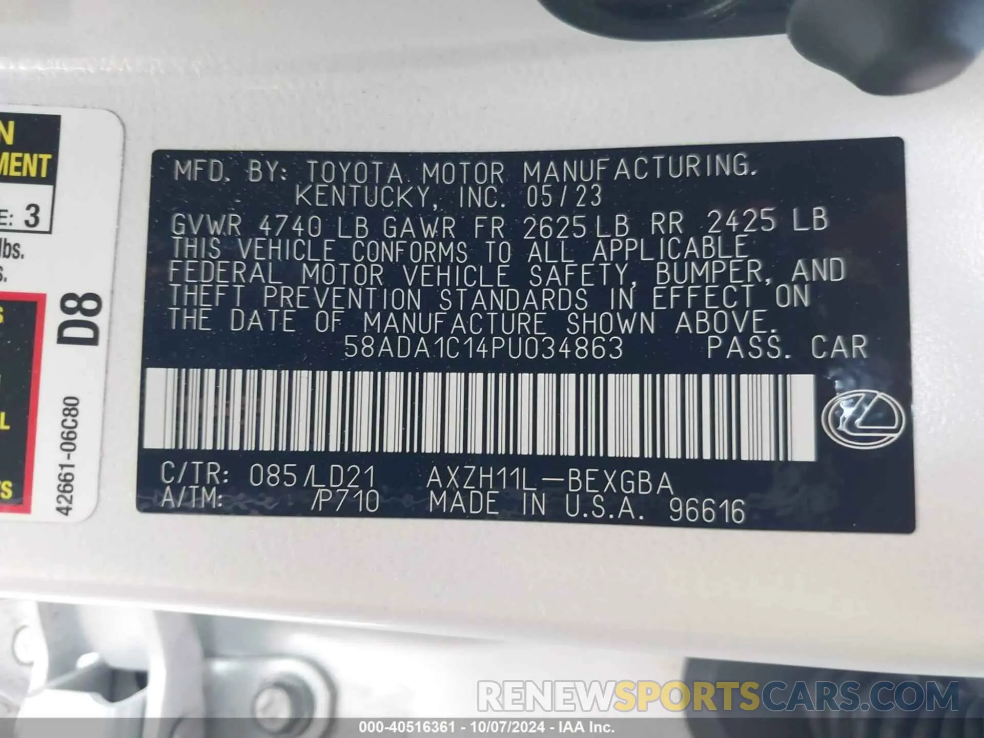 9 fotografías del automóvil dañado 58ADA1C14PU034863 LEXUS ES 300H 2023