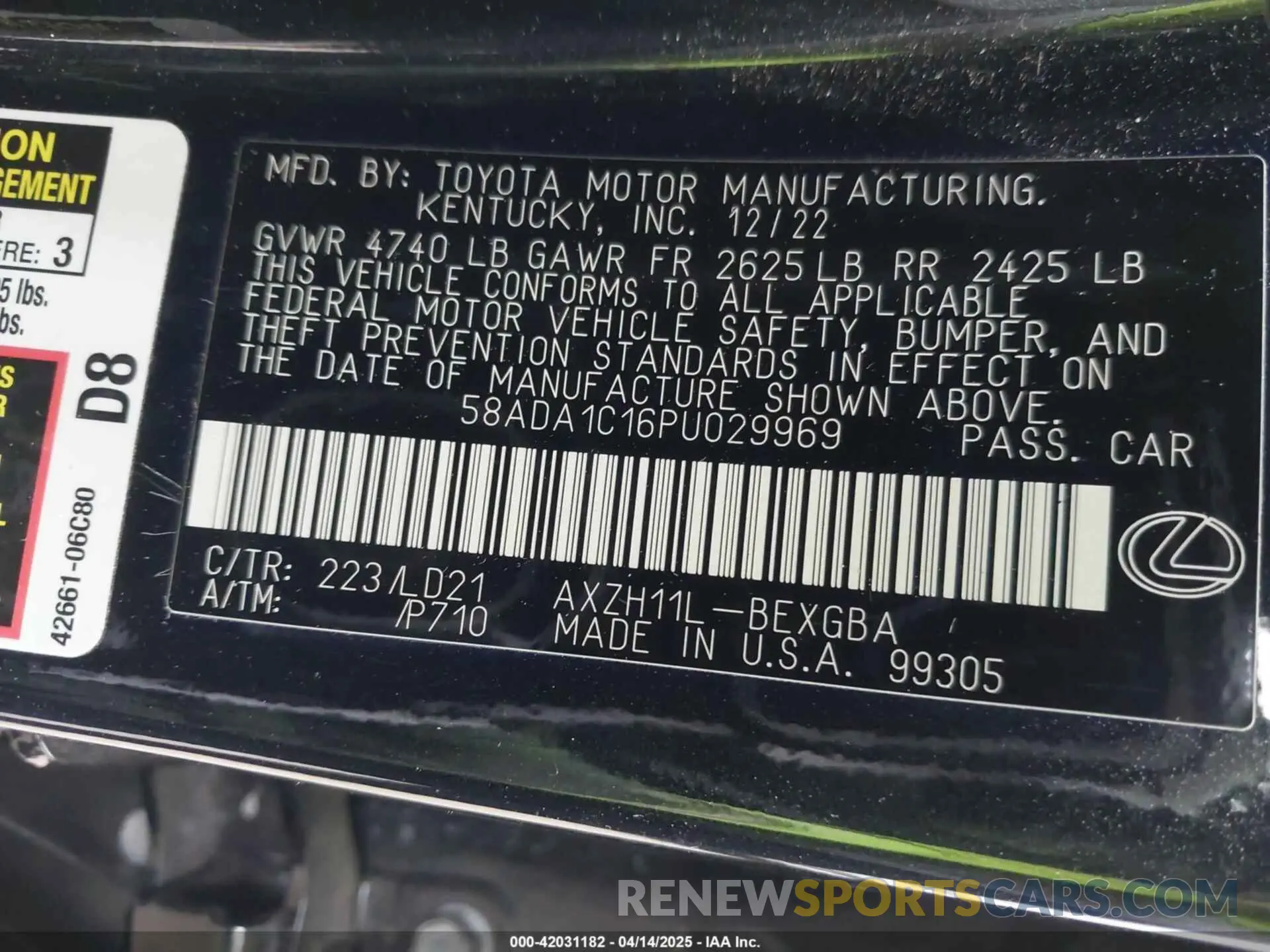 9 fotografías del automóvil dañado 58ADA1C16PU029969 LEXUS ES 300H 2023