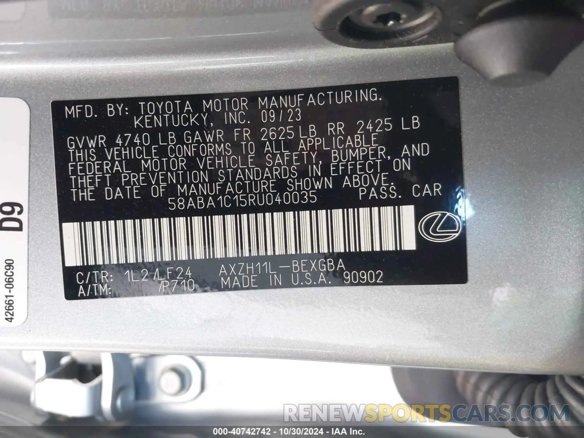 9 fotografías del automóvil dañado 58ABA1C15RU040035 LEXUS ES 300H 2024