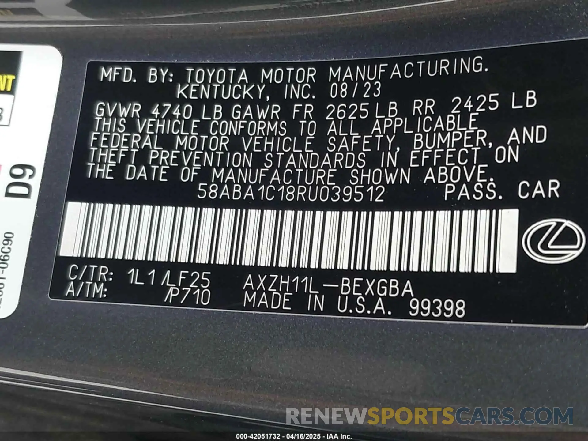 9 fotografías del automóvil dañado 58ABA1C18RU039512 LEXUS ES 300H 2024