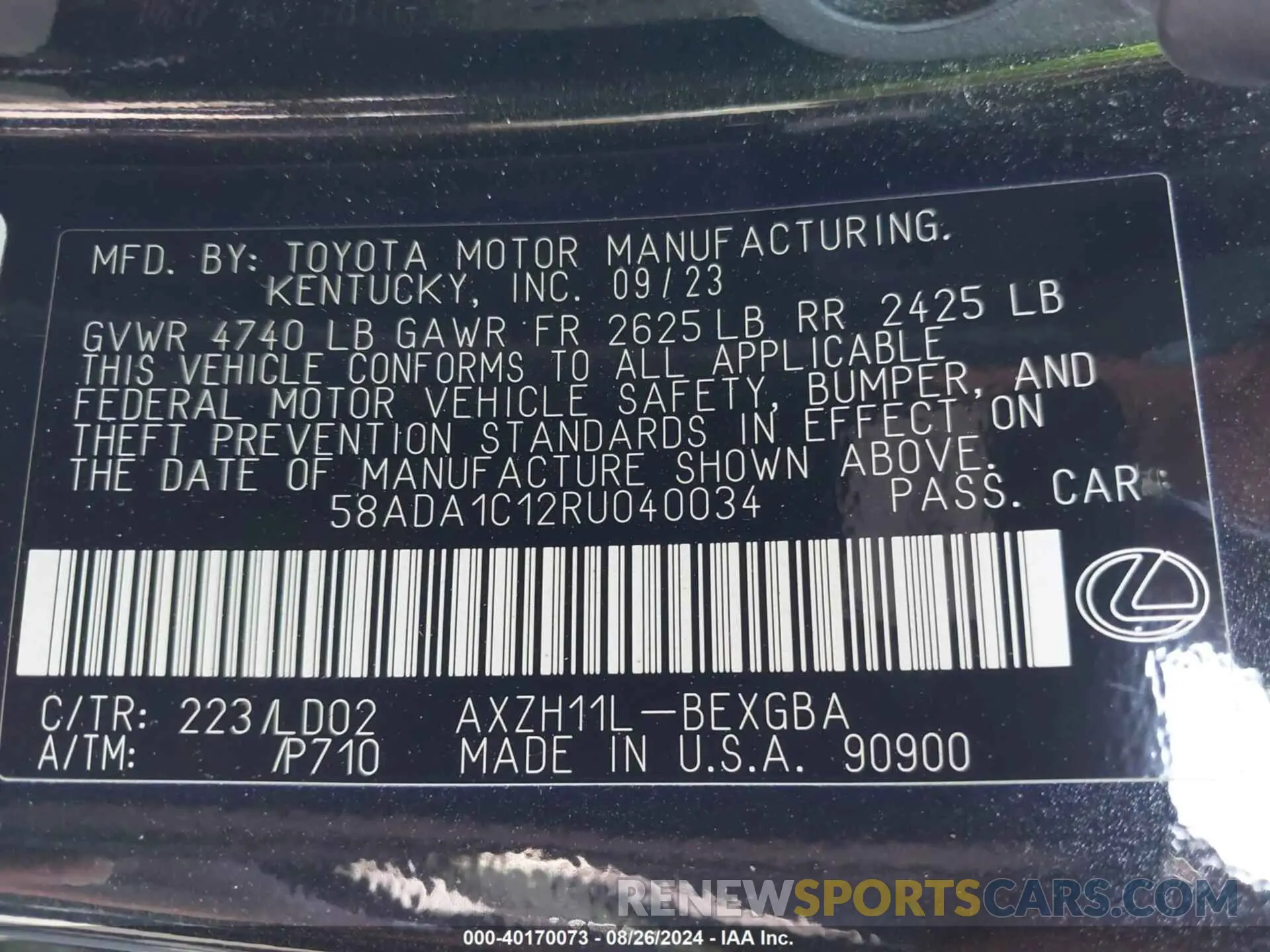 9 fotografías del automóvil dañado 58ADA1C12RU040034 LEXUS ES 300H 2024