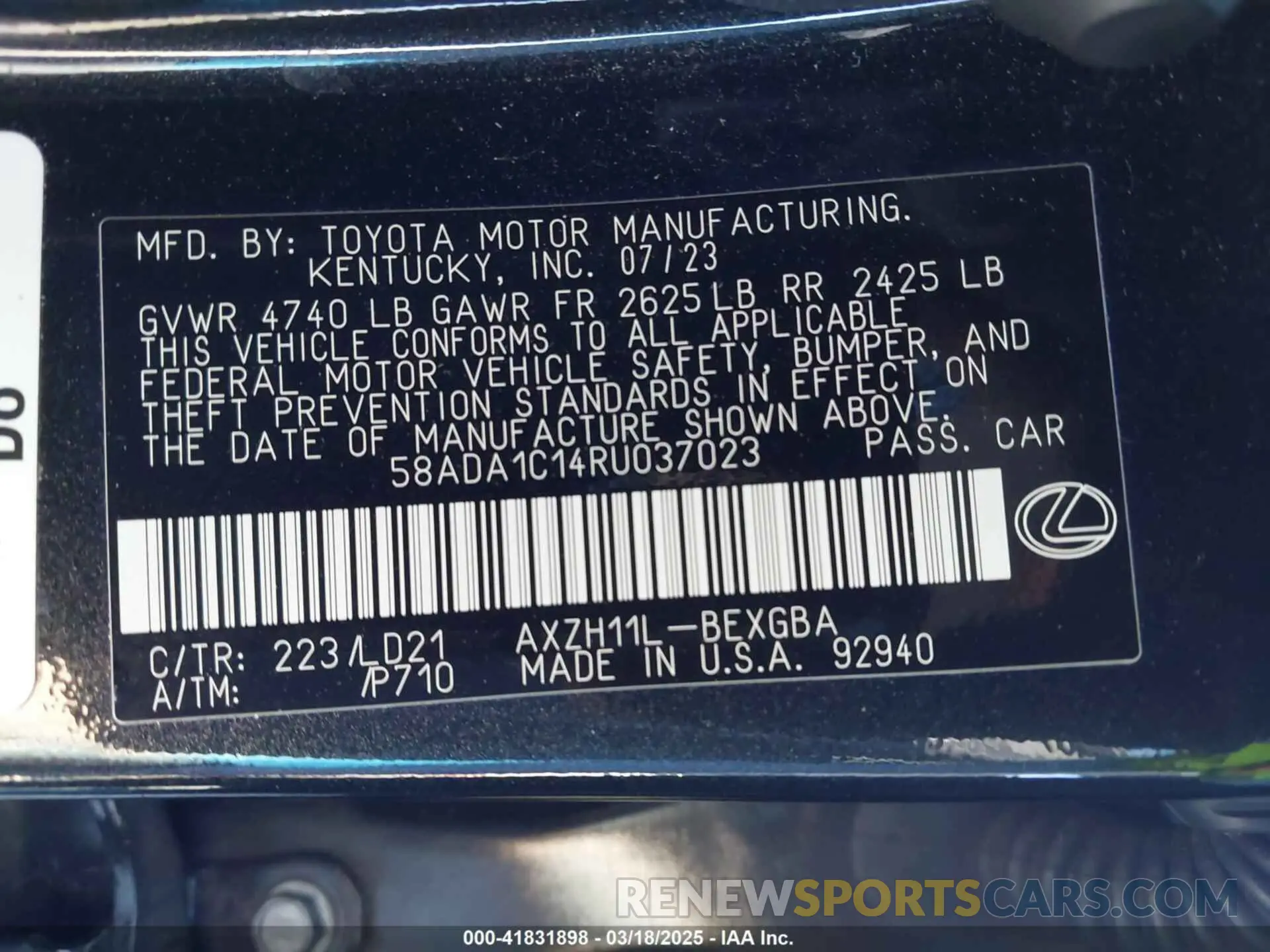 9 fotografías del automóvil dañado 58ADA1C14RU037023 LEXUS ES 300H 2024