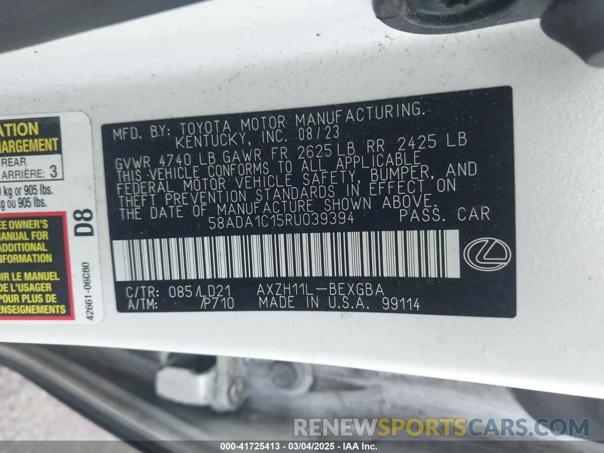 9 fotografías del automóvil dañado 58ADA1C15RU039394 LEXUS ES 300H 2024