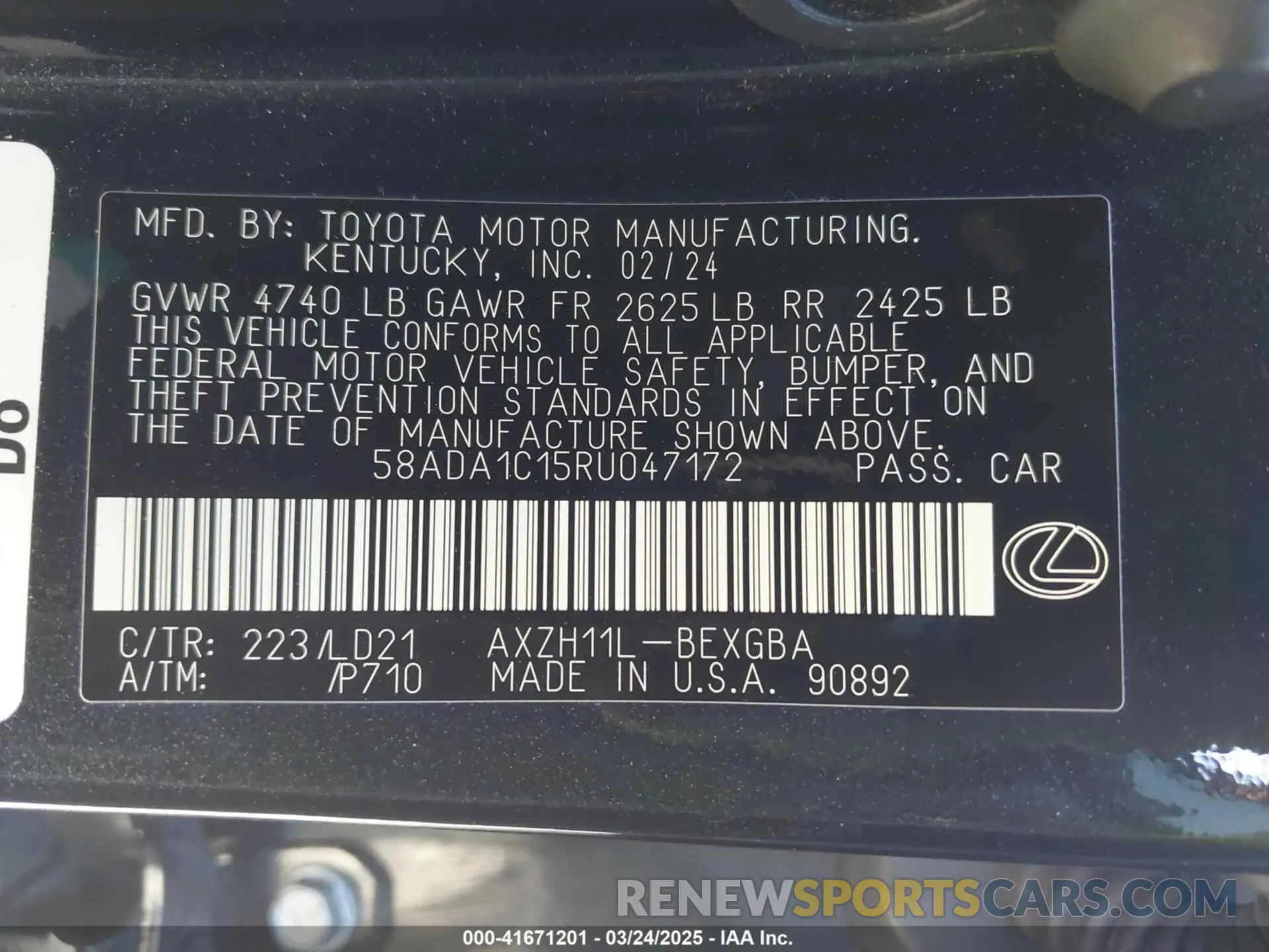 9 fotografías del automóvil dañado 58ADA1C15RU047172 LEXUS ES 300H 2024