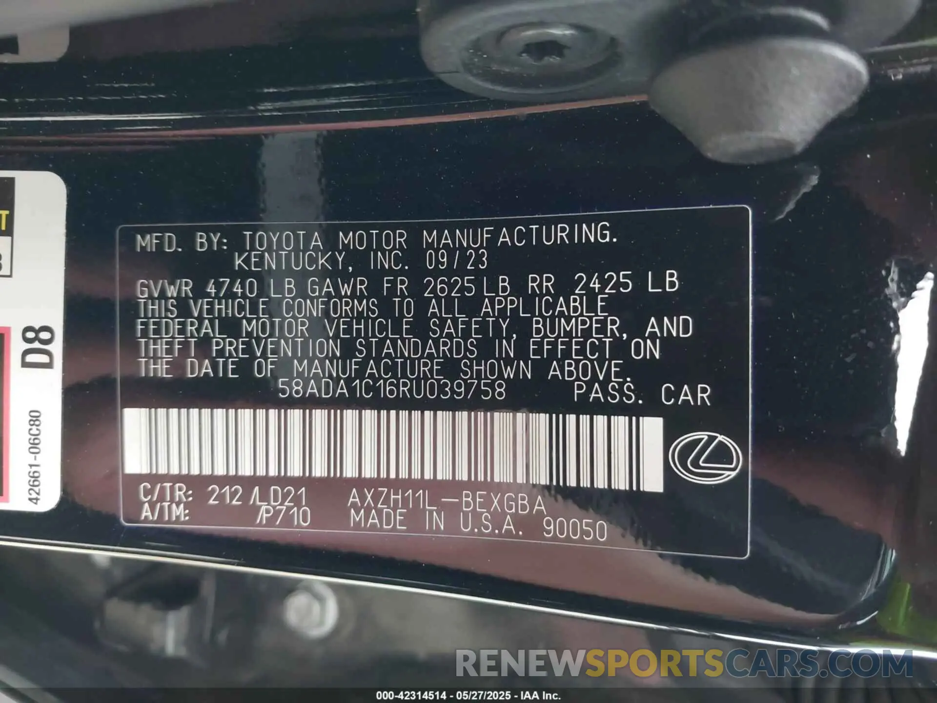 9 fotografías del automóvil dañado 58ADA1C16RU039758 LEXUS ES 300H 2024