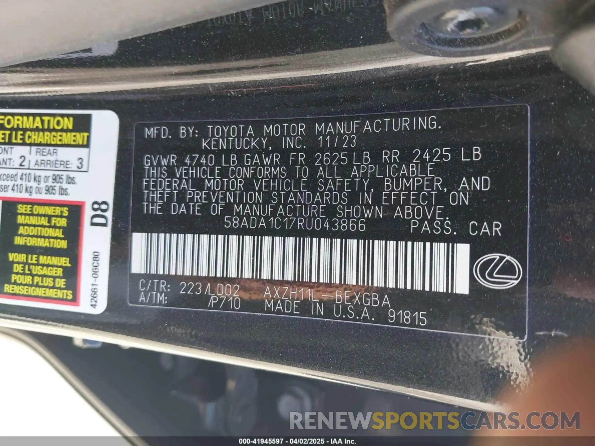 9 fotografías del automóvil dañado 58ADA1C17RU043866 LEXUS ES 300H 2024