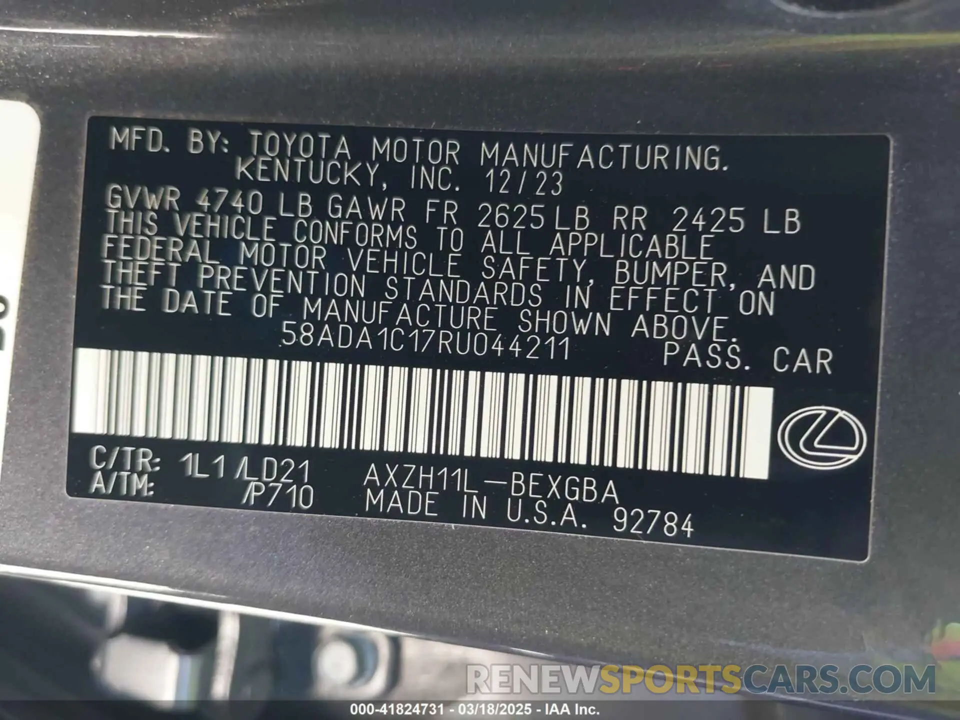 9 fotografías del automóvil dañado 58ADA1C17RU044211 LEXUS ES 300H 2024