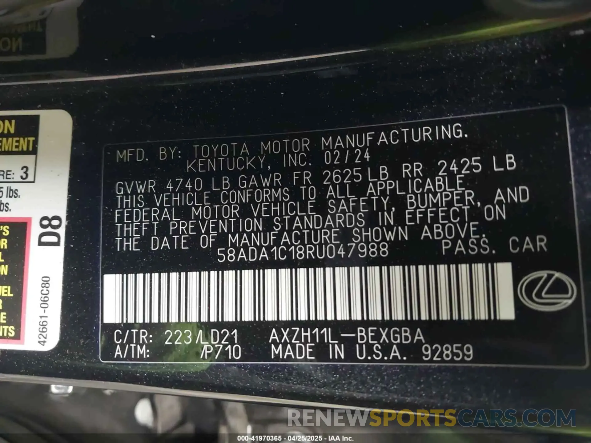 9 fotografías del automóvil dañado 58ADA1C18RU047988 LEXUS ES 300H 2024