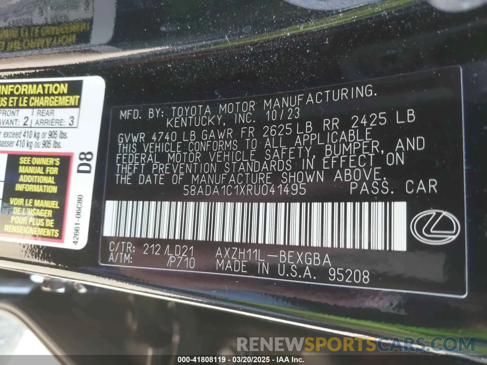 9 fotografías del automóvil dañado 58ADA1C1XRU041495 LEXUS ES 300H 2024