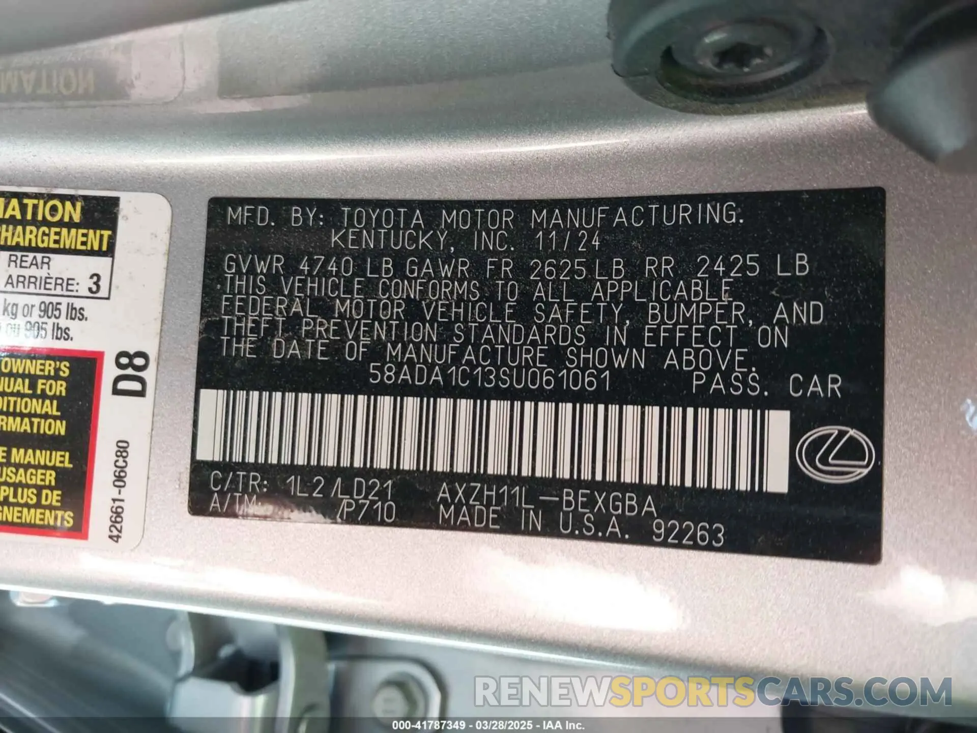9 fotografías del automóvil dañado 58ADA1C13SU061061 LEXUS ES 300H 2025
