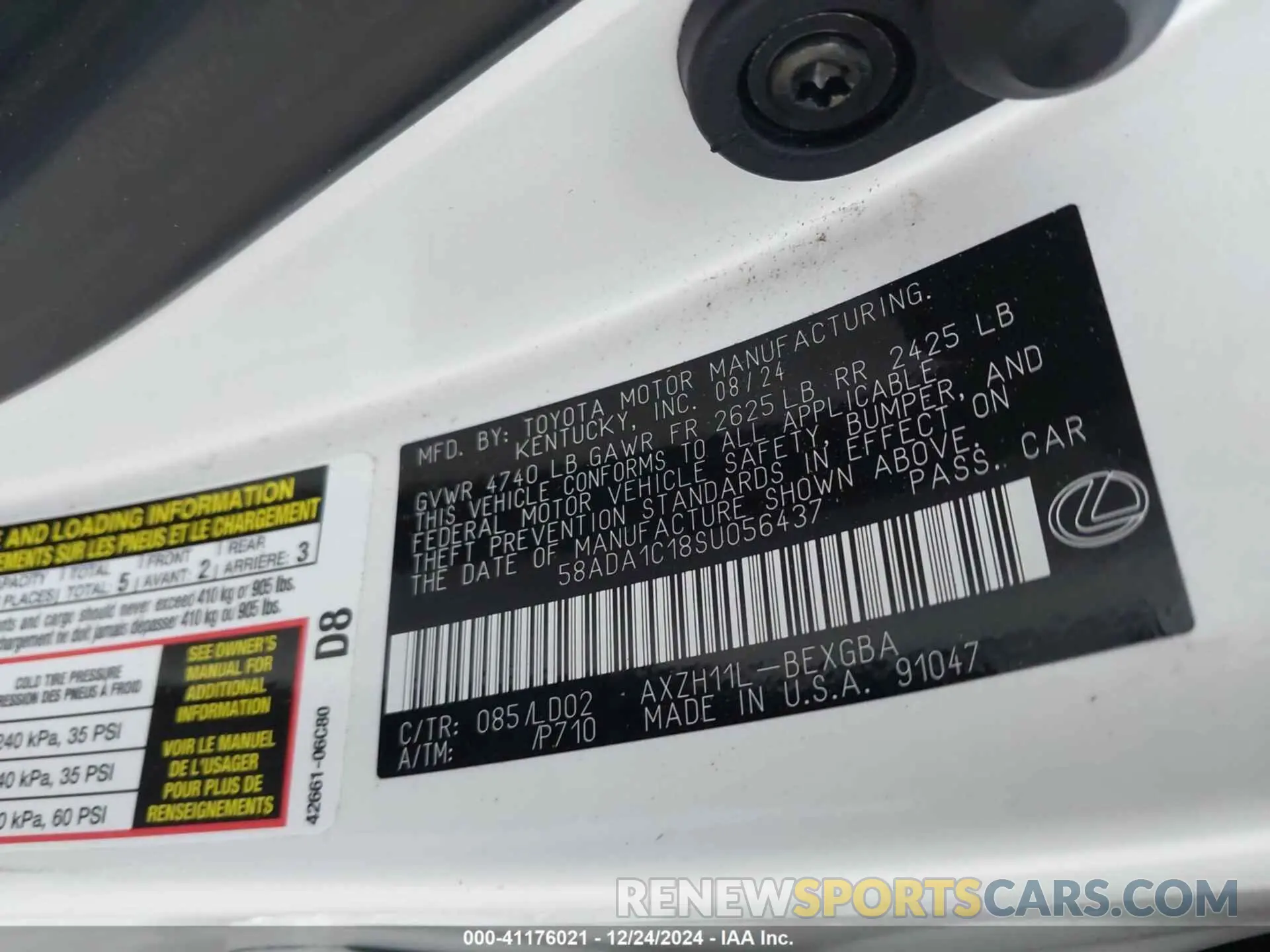9 fotografías del automóvil dañado 58ADA1C18SU056437 LEXUS ES 300H 2025