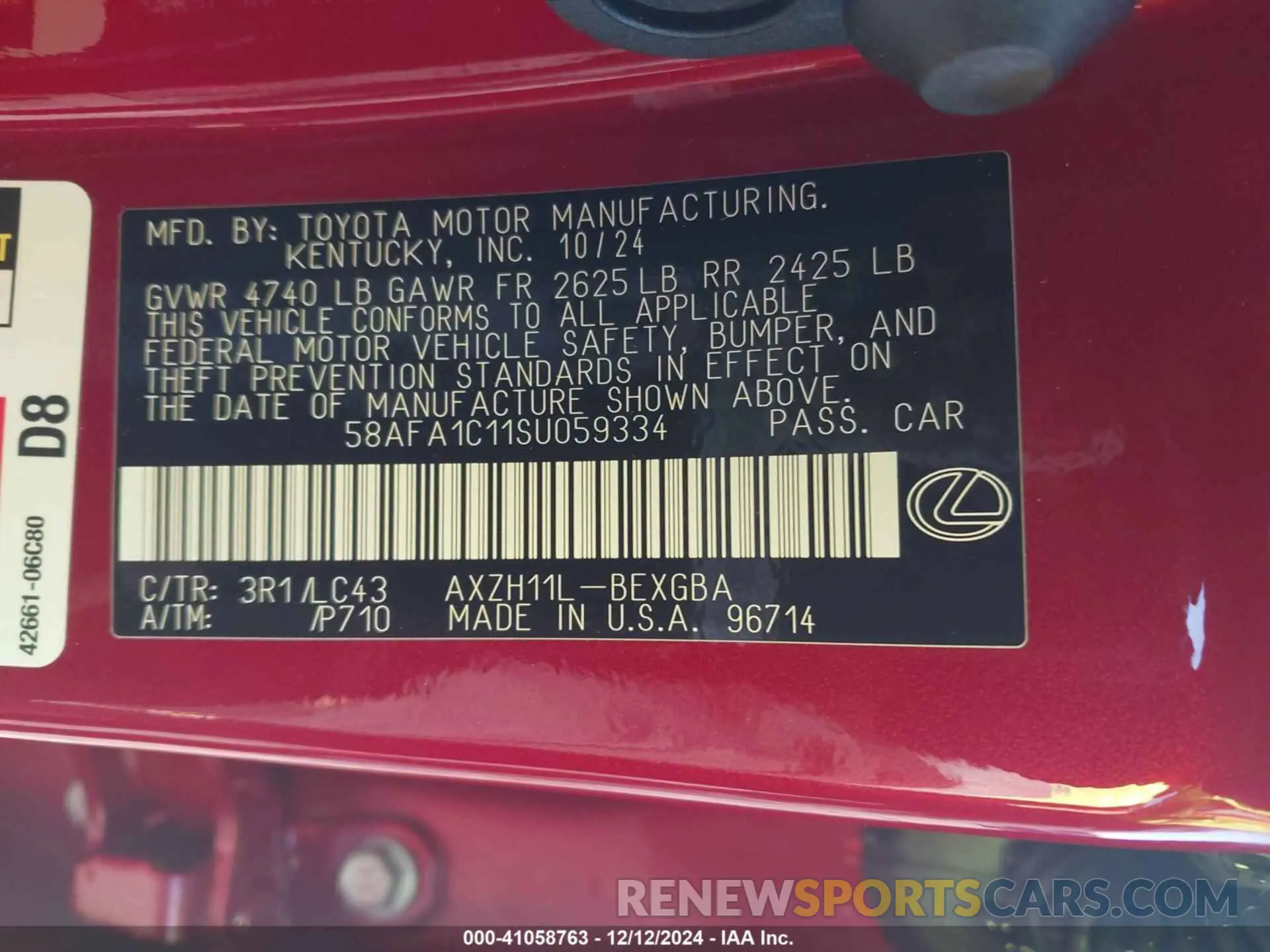 9 fotografías del automóvil dañado 58AFA1C11SU059334 LEXUS ES 300H 2025