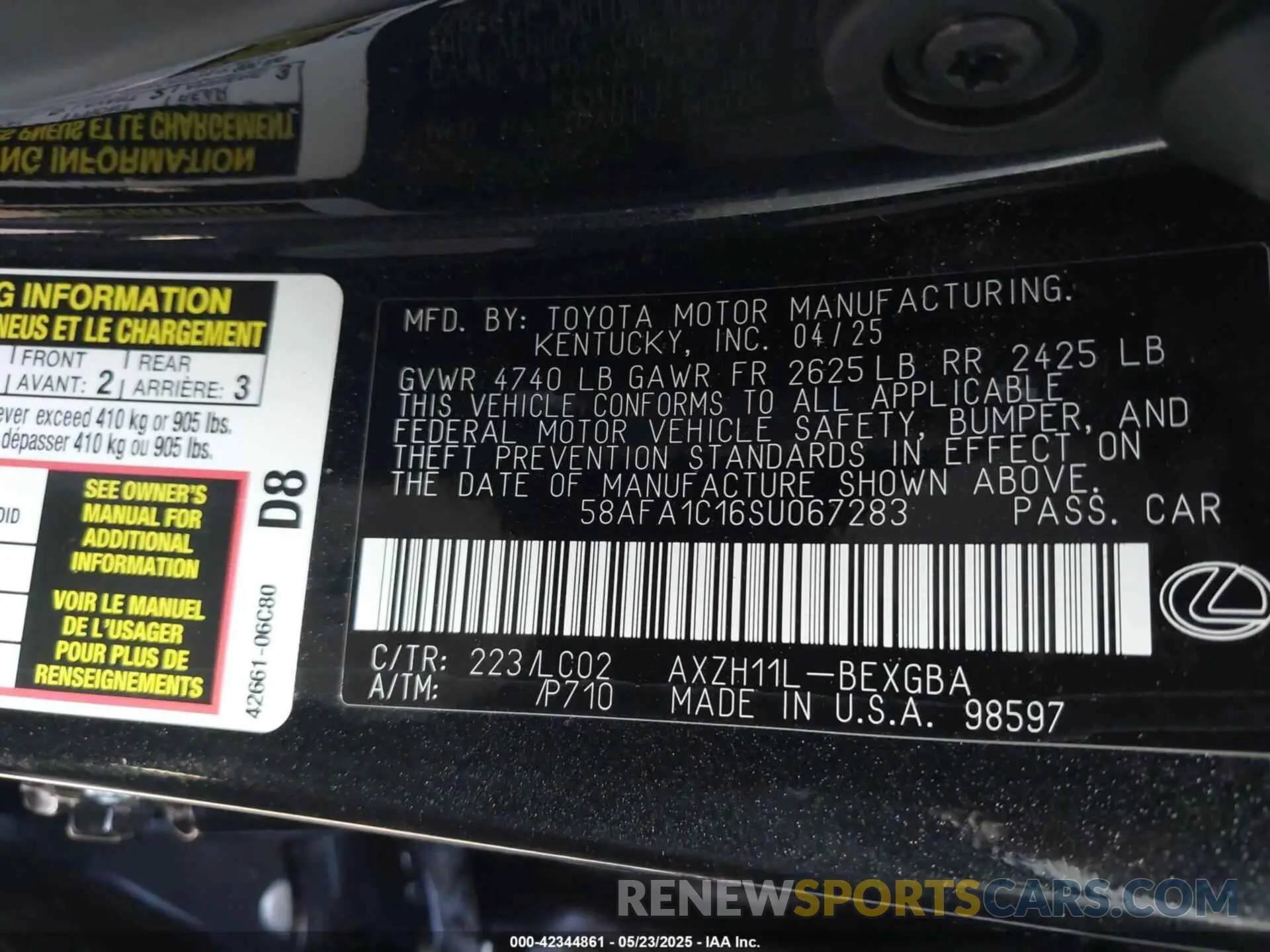 9 fotografías del automóvil dañado 58AFA1C16SU067283 LEXUS ES 300H 2025