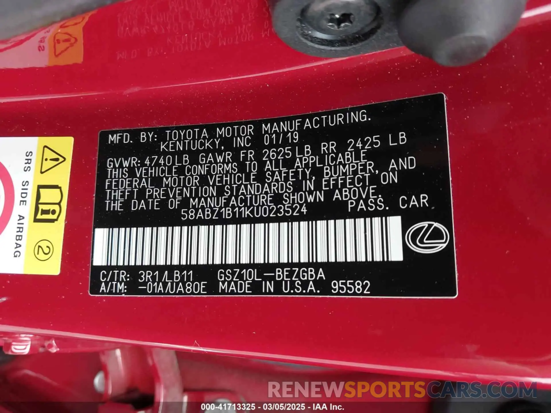 9 fotografías del automóvil dañado 58ABZ1B11KU023524 LEXUS ES 350 2019