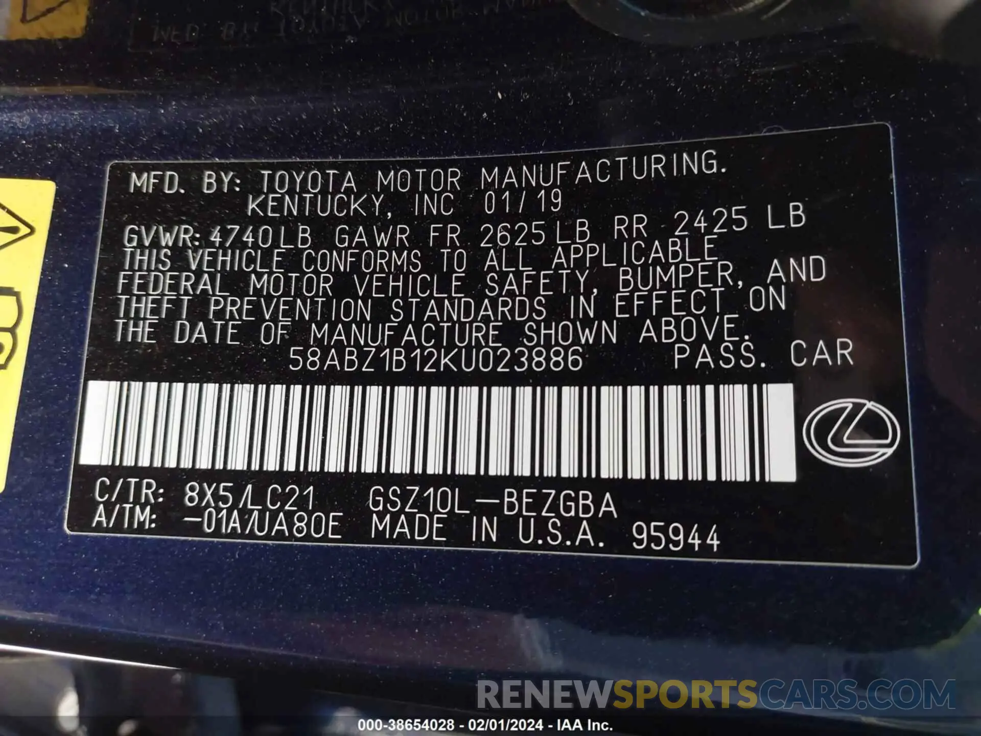 11 fotografías del automóvil dañado 58ABZ1B12KU023886 LEXUS ES 350 2019