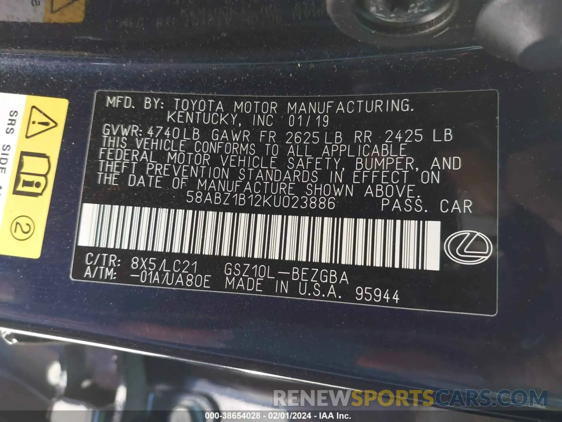 9 fotografías del automóvil dañado 58ABZ1B12KU023886 LEXUS ES 350 2019