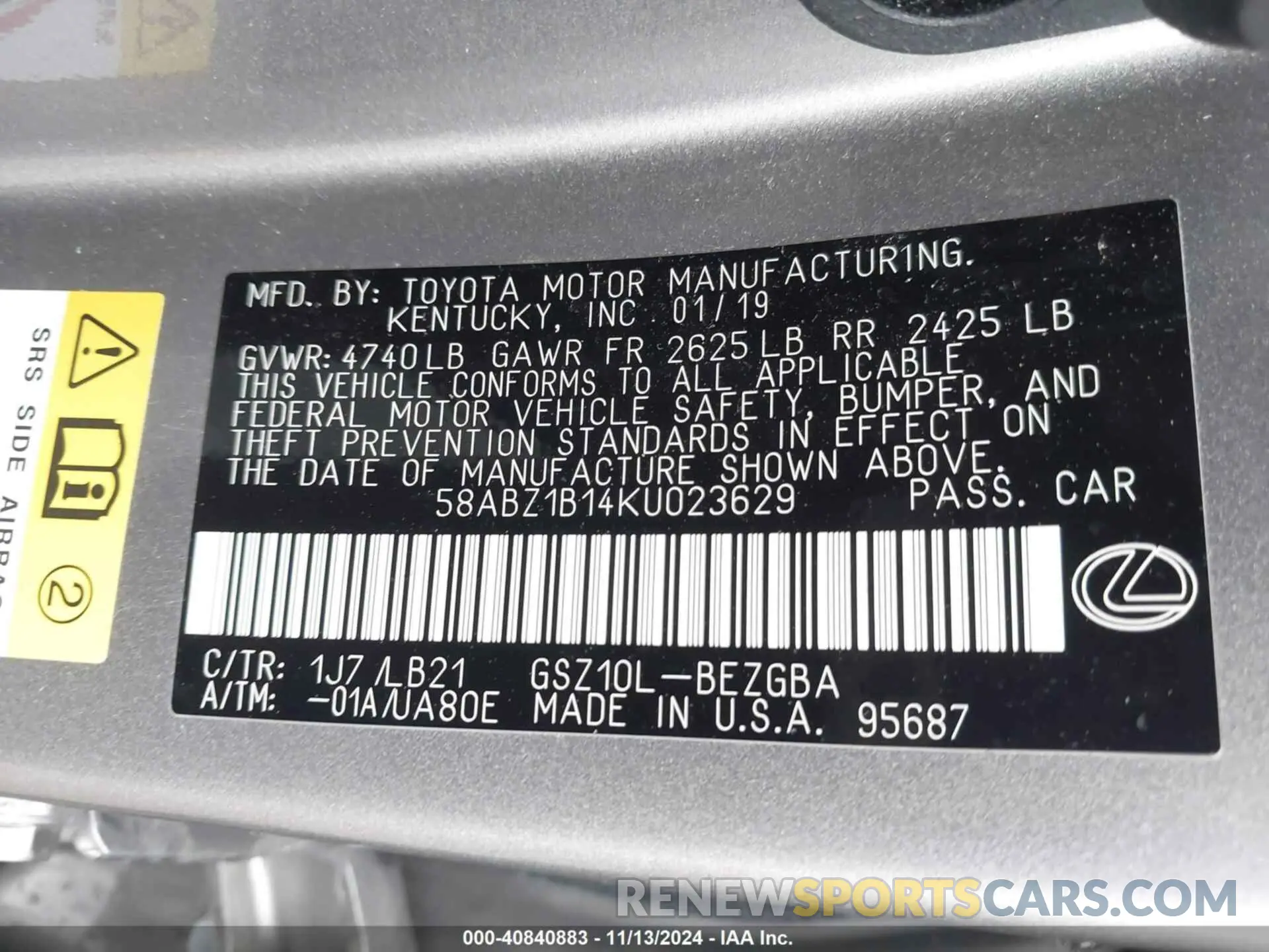 9 fotografías del automóvil dañado 58ABZ1B14KU023629 LEXUS ES 350 2019