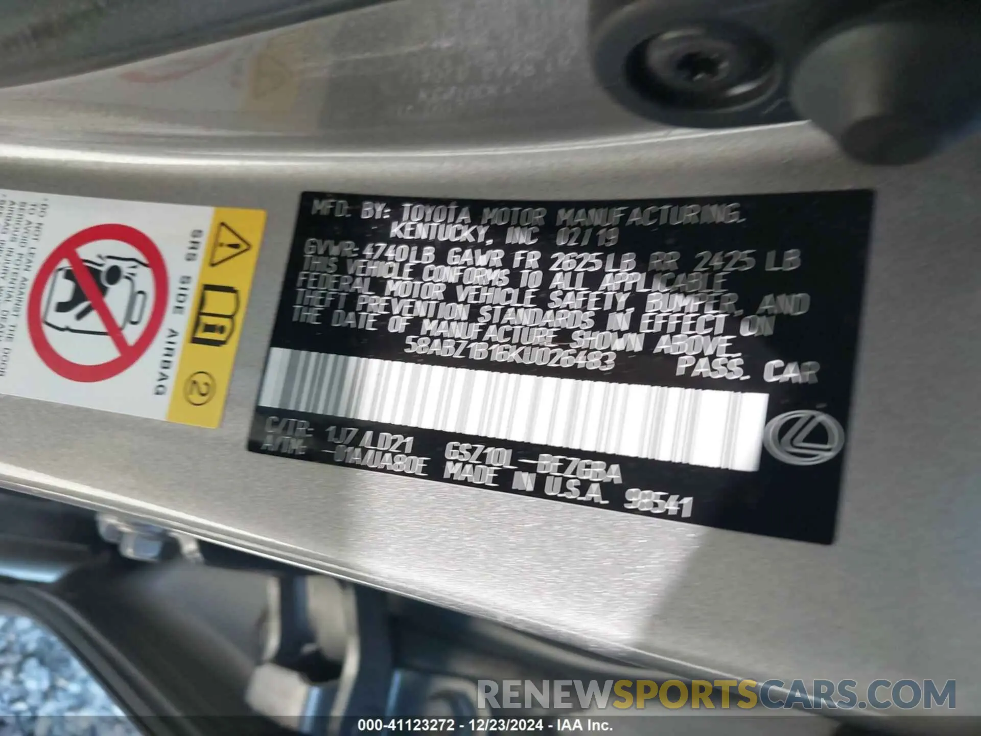 9 fotografías del automóvil dañado 58ABZ1B16KU026483 LEXUS ES 350 2019