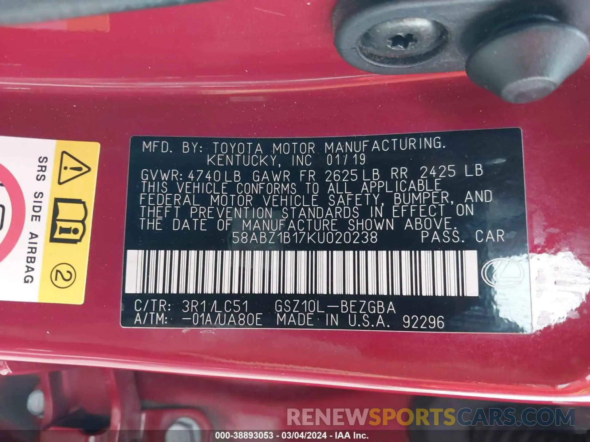 9 fotografías del automóvil dañado 58ABZ1B17KU020238 LEXUS ES 350 2019